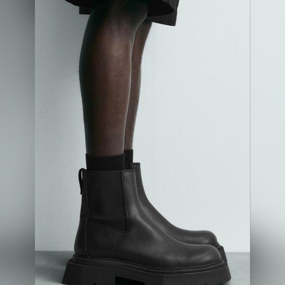 ZARA Black Chunky Chelsea Boots Size 41/ USA 10 NWT NO BOX Platform Lug Sole